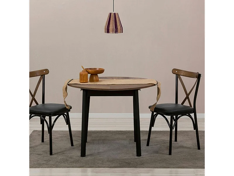 Table extensible ronde effet noyer pieds noirs Ø100-131 cm ARDEN