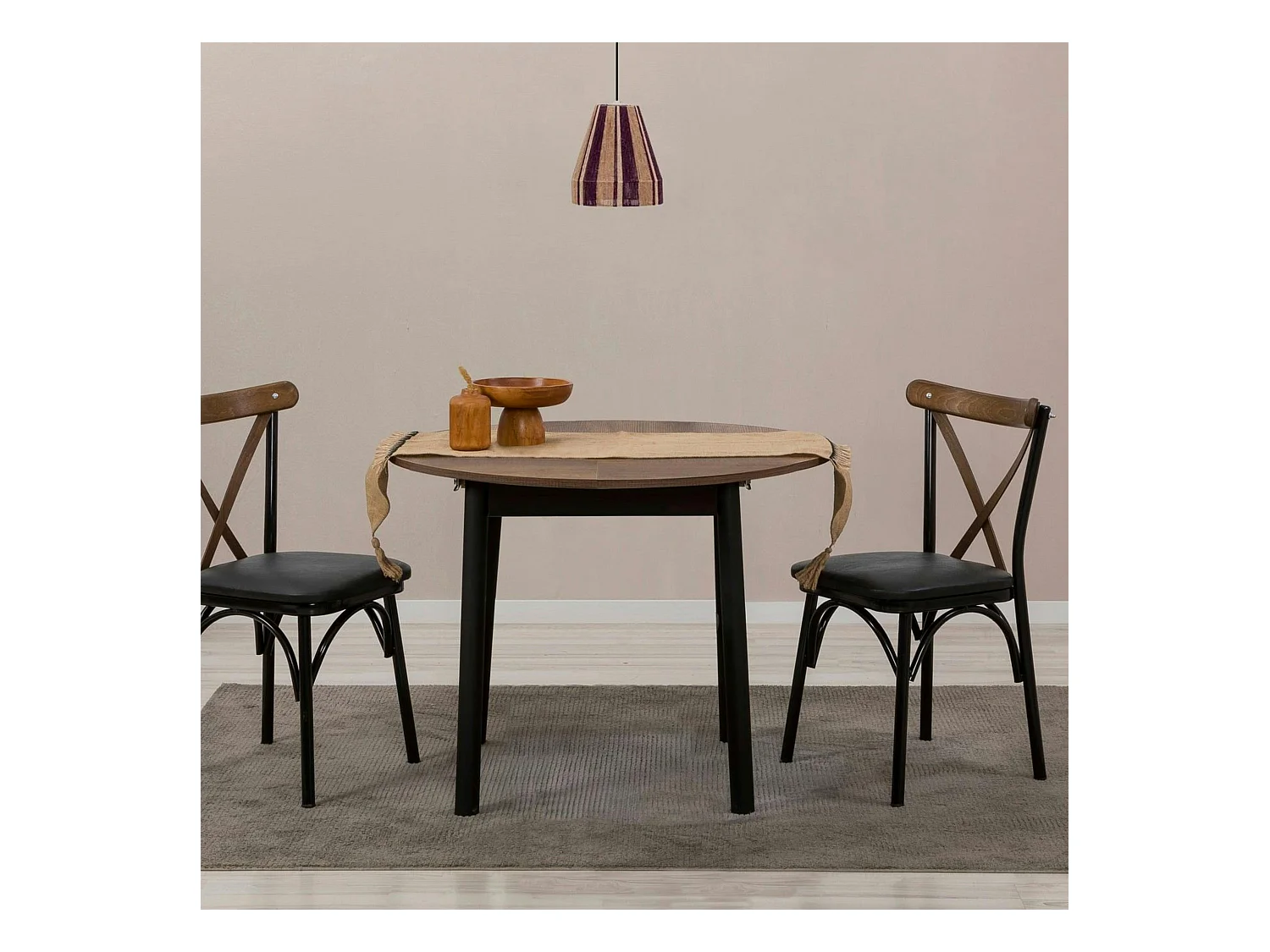 Table extensible ronde effet noyer pieds noirs Ø100-131 cm ARDEN