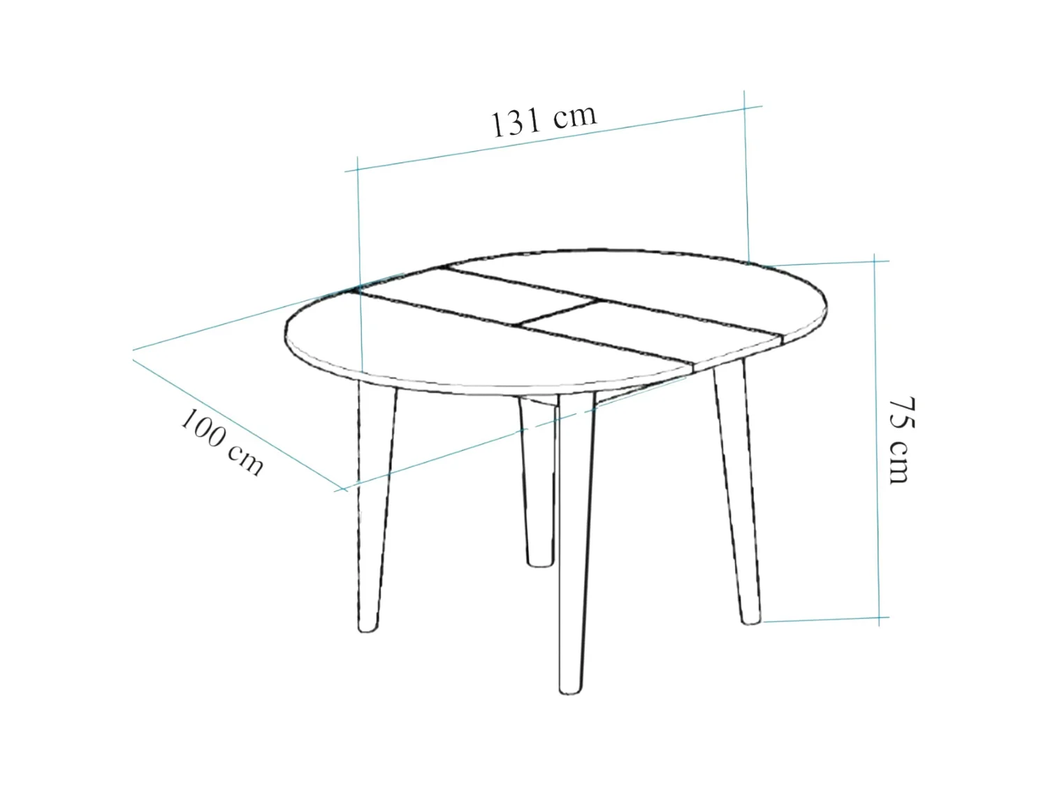 Table extensible ronde effet noyer pieds noirs Ø100-131 cm ARDEN