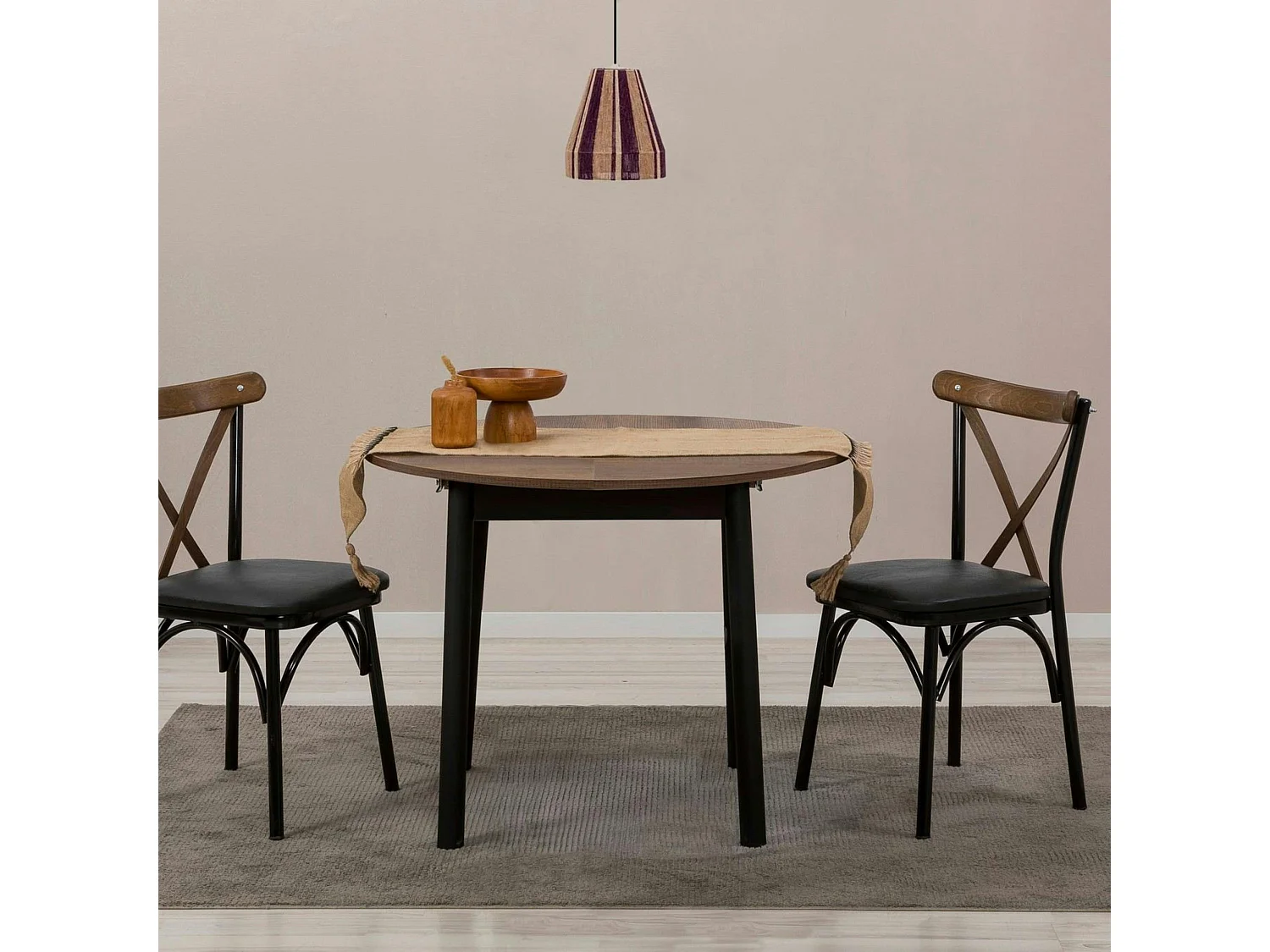 Table extensible ronde effet noyer pieds noirs Ø100-131 cm ARDEN