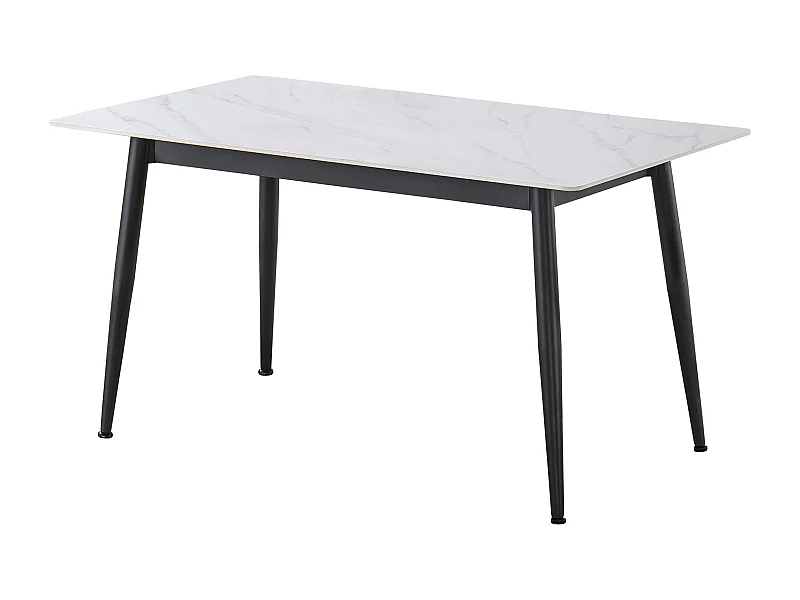 Table à manger rectangulaire coloris effet marbre blanc et pieds en métal Noir - Longueur 140 x Largeur 80 x Hauteur 75 cm