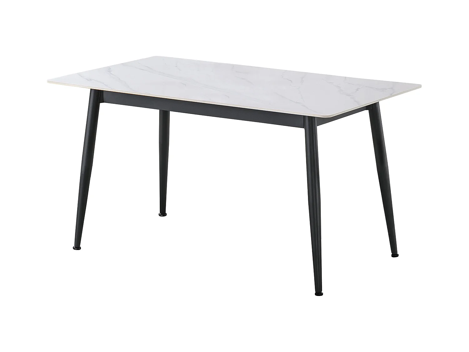 Table à manger rectangulaire coloris effet marbre blanc et pieds en métal Noir - Longueur 140 x Largeur 80 x Hauteur 75 cm