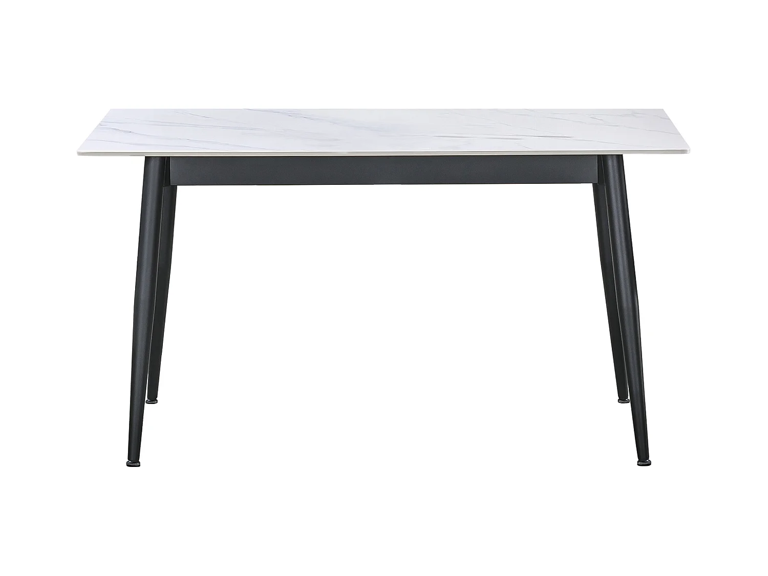 Table à manger rectangulaire coloris effet marbre blanc et pieds en métal Noir - Longueur 140 x Largeur 80 x Hauteur 75 cm