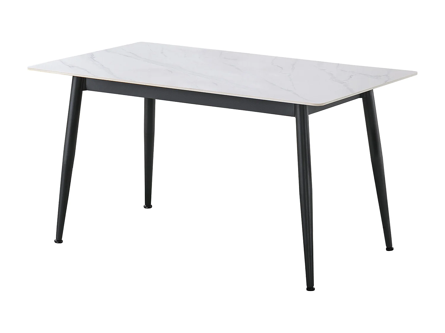 Table à manger rectangulaire coloris effet marbre blanc et pieds en métal Noir - Longueur 140 x Largeur 80 x Hauteur 75 cm