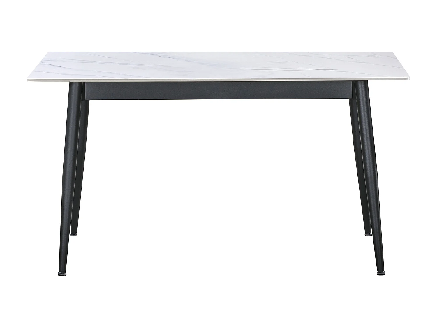Table à manger rectangulaire coloris effet marbre blanc et pieds en métal Noir - Longueur 140 x Largeur 80 x Hauteur 75 cm