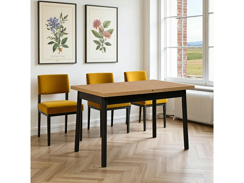 Table extensible noire plateau effet bois 120-153 cm ARDEN
