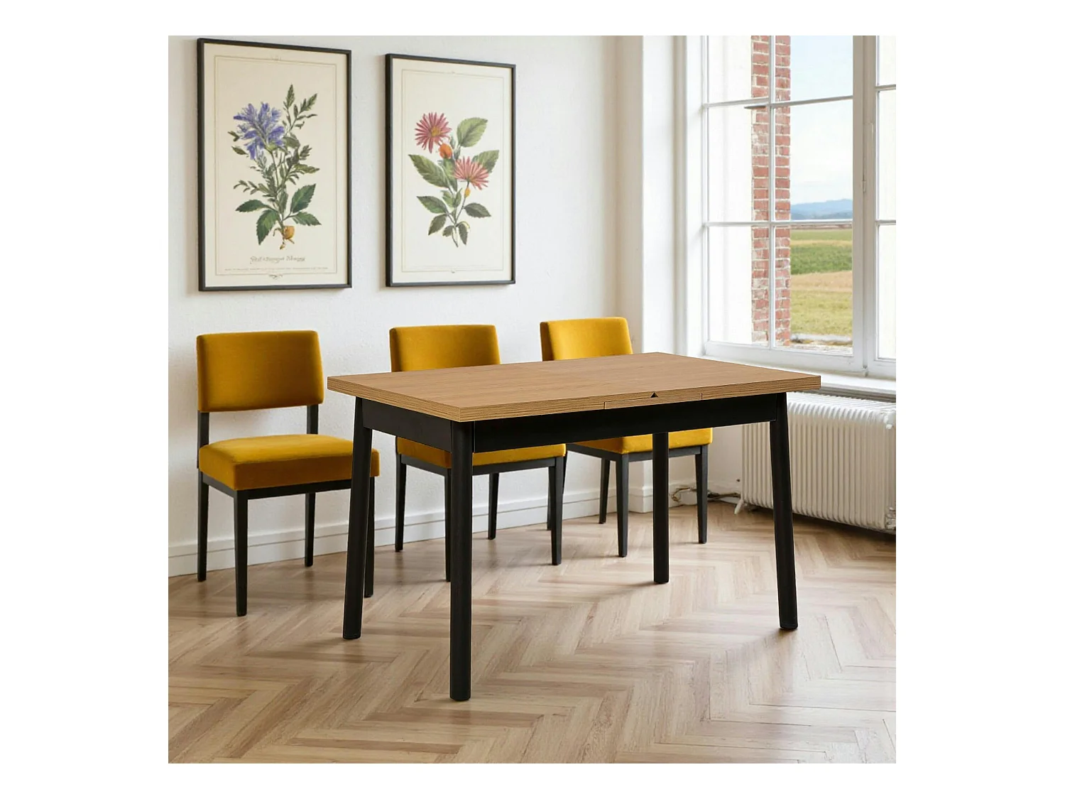 Table extensible noire plateau effet bois 120-153 cm ARDEN