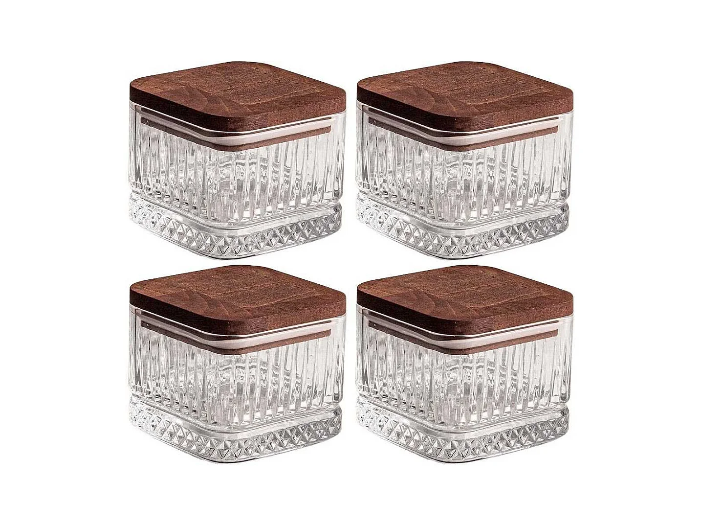 Ensemble pots en verre avec couvercle bois 4 pots carrés - Bella