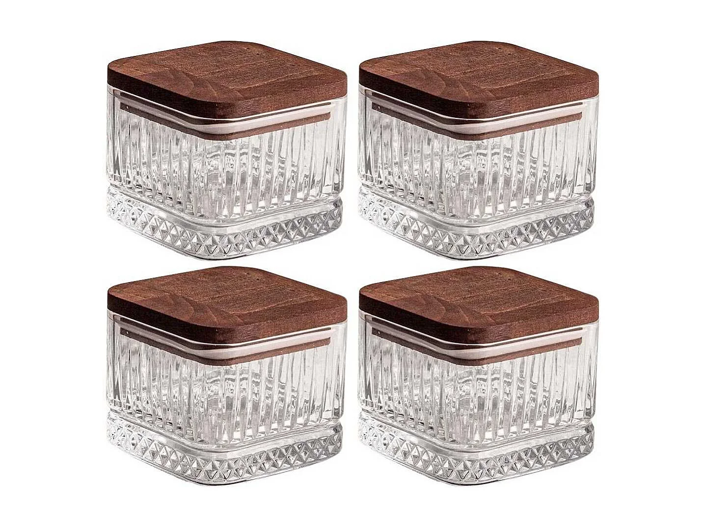 Ensemble pots en verre avec couvercle bois 4 pots carrés - Bella