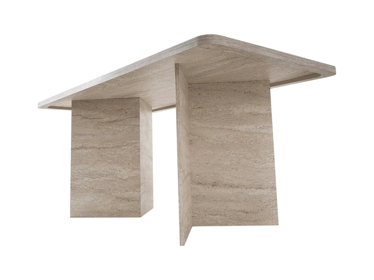 Table à manger design effet travertin pieds V 180 cm MARFA