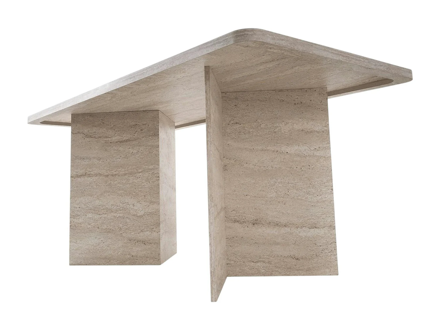 Table à manger design effet travertin pieds V 180 cm MARFA