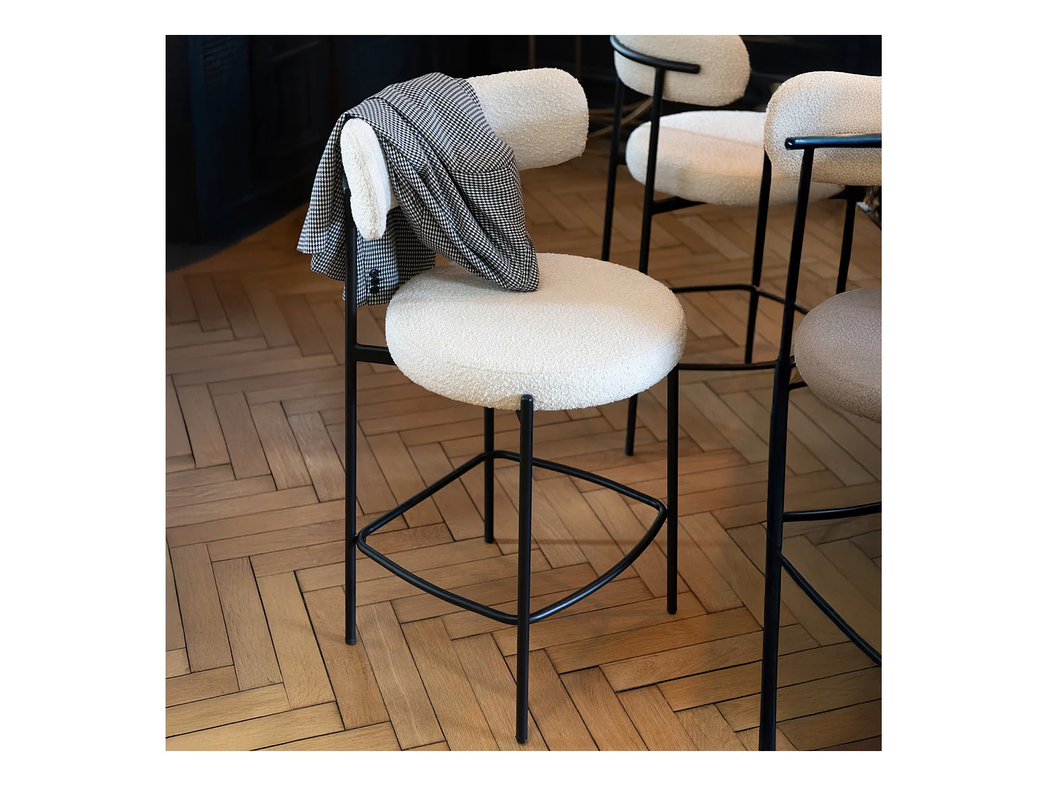 Chaise de Bar en Tissu Bouclé "Aldo" 97cm Blanc