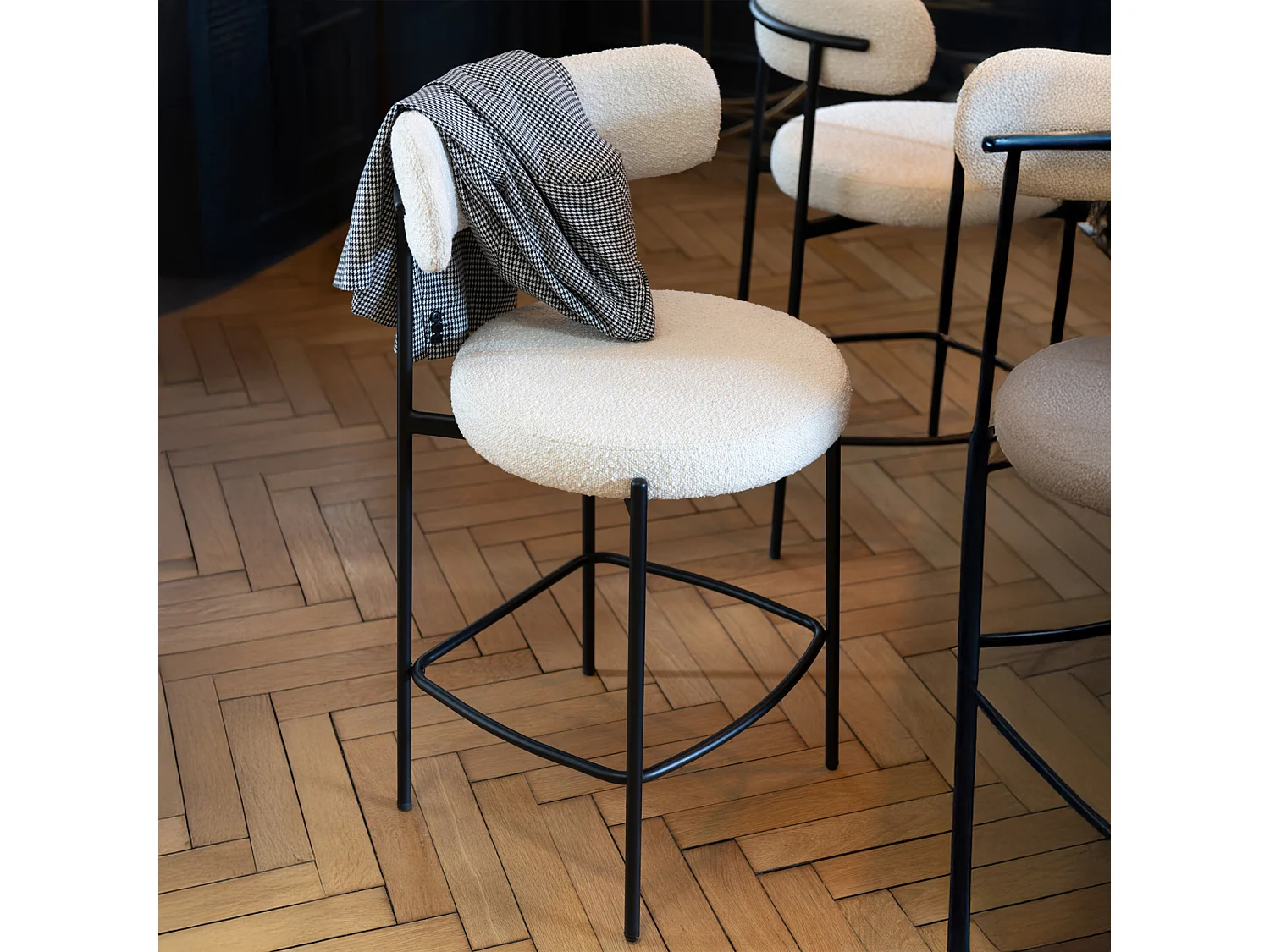 Chaise de Bar en Tissu Bouclé "Aldo" 97cm Blanc