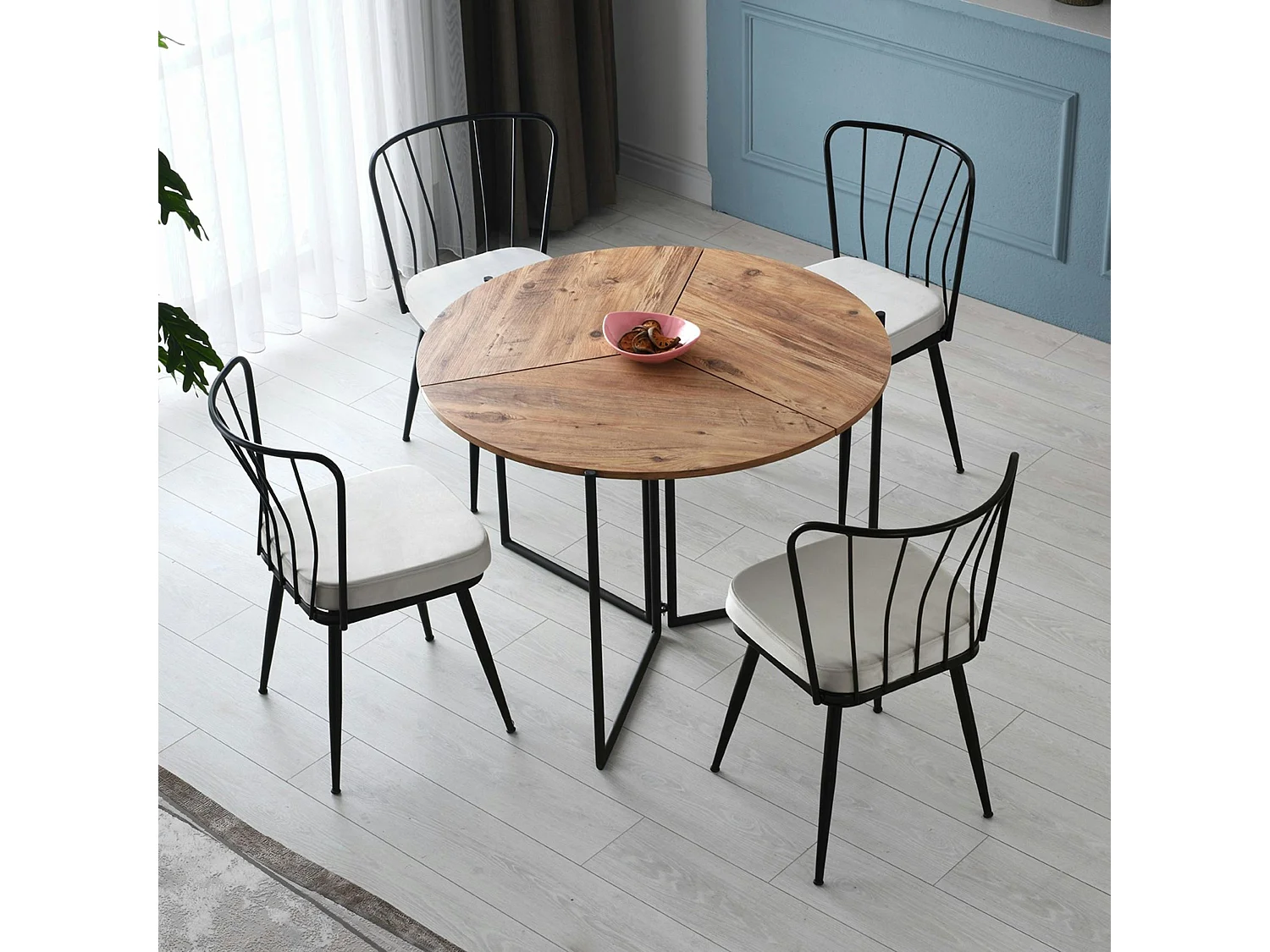 Table salle à manger pliante effet pin Ø100 cm JENA