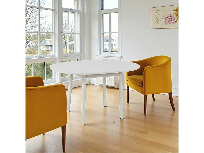 Table blanche extensible forme ronde Ø100-131 cm ARDEN