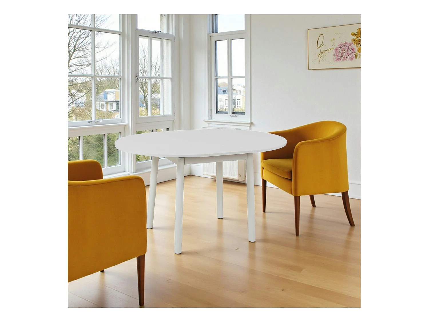 Table blanche extensible forme ronde Ø100-131 cm ARDEN