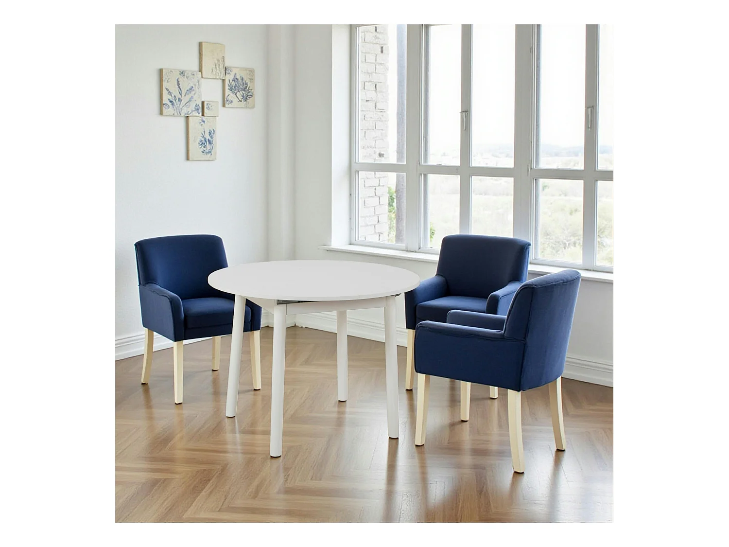 Table blanche extensible forme ronde Ø100-131 cm ARDEN