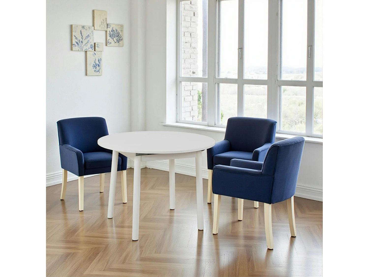 Table blanche extensible forme ronde Ø100-131 cm ARDEN