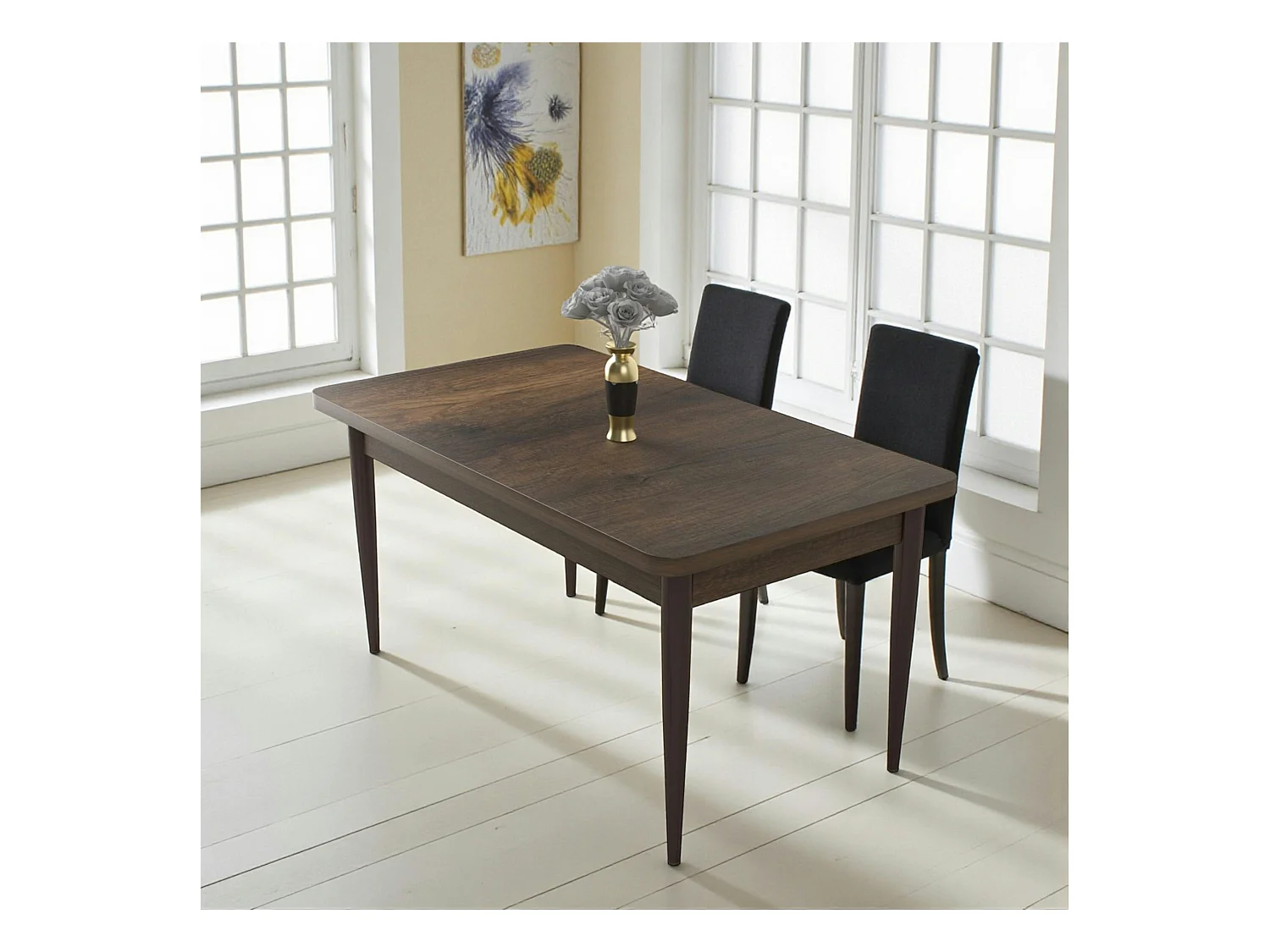 Table à manger rectangulaire effet bois brun 110 cm AROLA