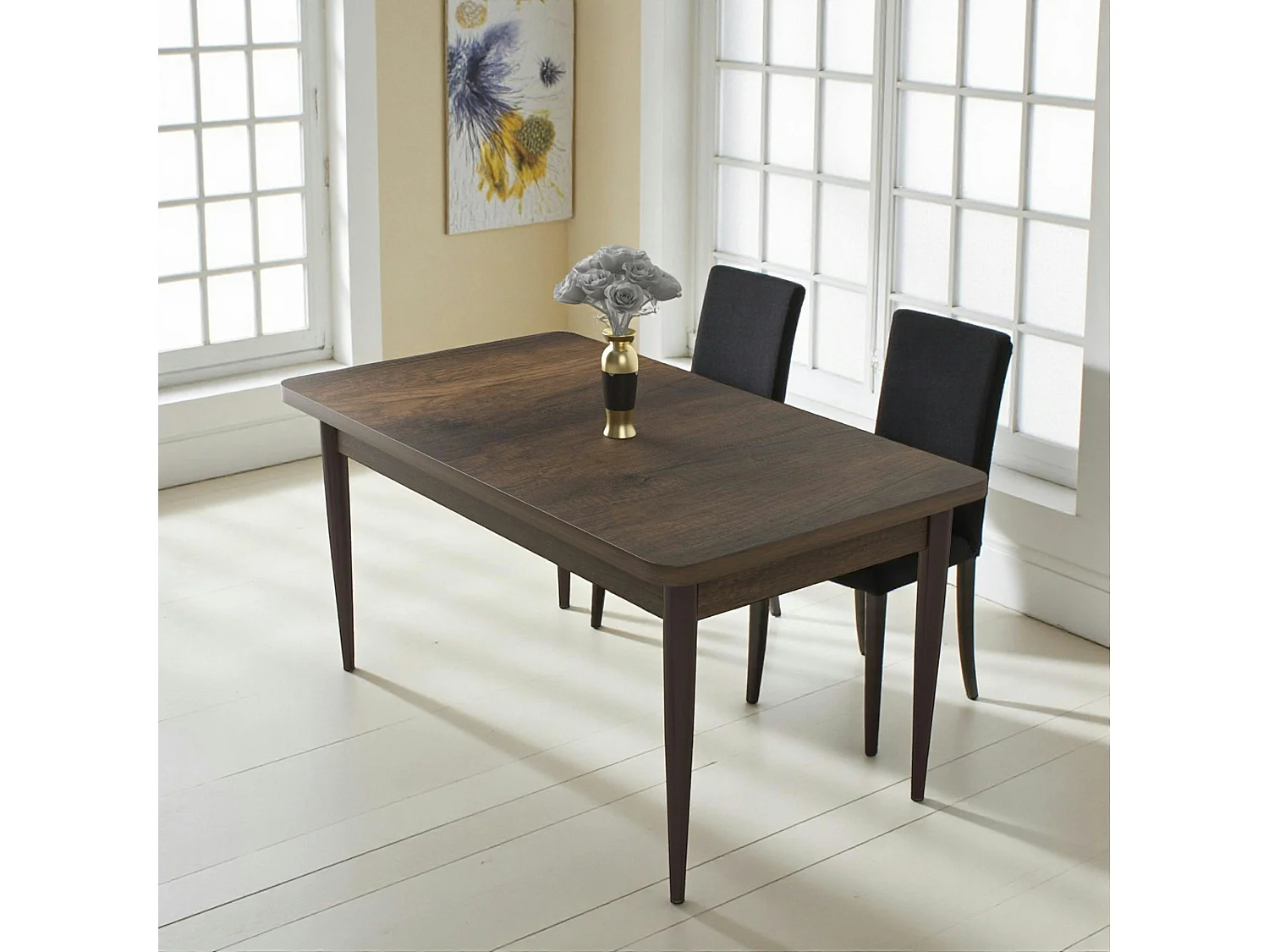 Table à manger rectangulaire effet bois brun 110 cm AROLA
