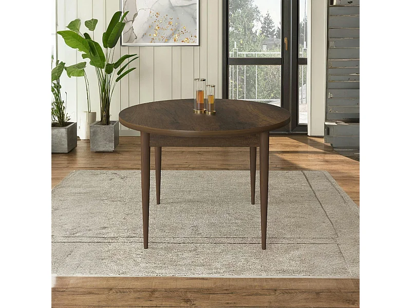 Table à manger ronde effet bois foncé  Ø90 cm LUNOR