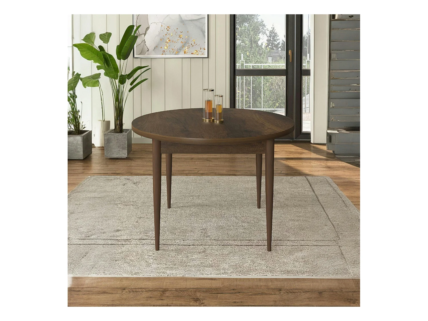 Table à manger ronde effet bois foncé  Ø90 cm LUNOR
