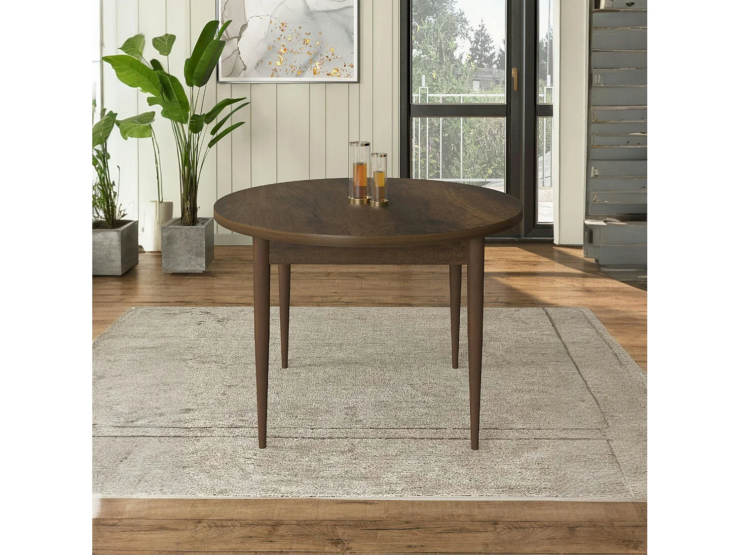 Table à manger ronde effet bois foncé  Ø90 cm LUNOR