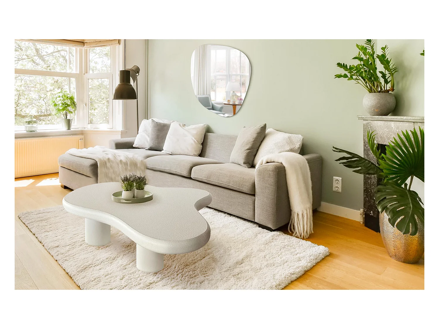 Table basse forme courbes naturelles Valdo 69x100cm Blanc texturé