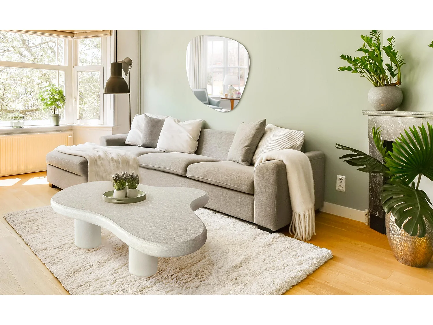 Table basse forme courbes naturelles Valdo 69x100cm Blanc texturé