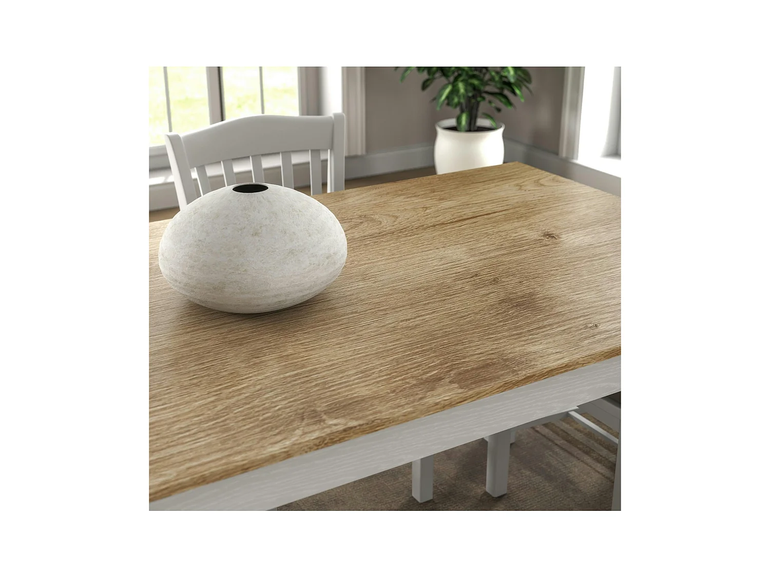 Table à manger blanche, plateau effet bois clair 180 cm CALMA