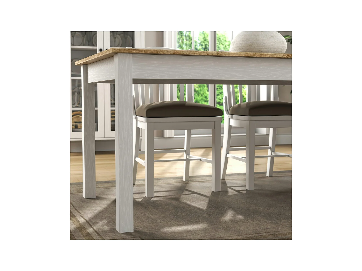 Table à manger blanche, plateau effet bois clair 180 cm CALMA