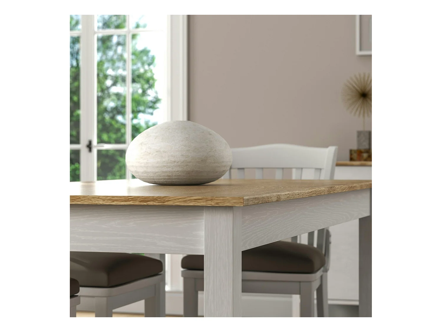 Table à manger blanche, plateau effet bois clair 180 cm CALMA