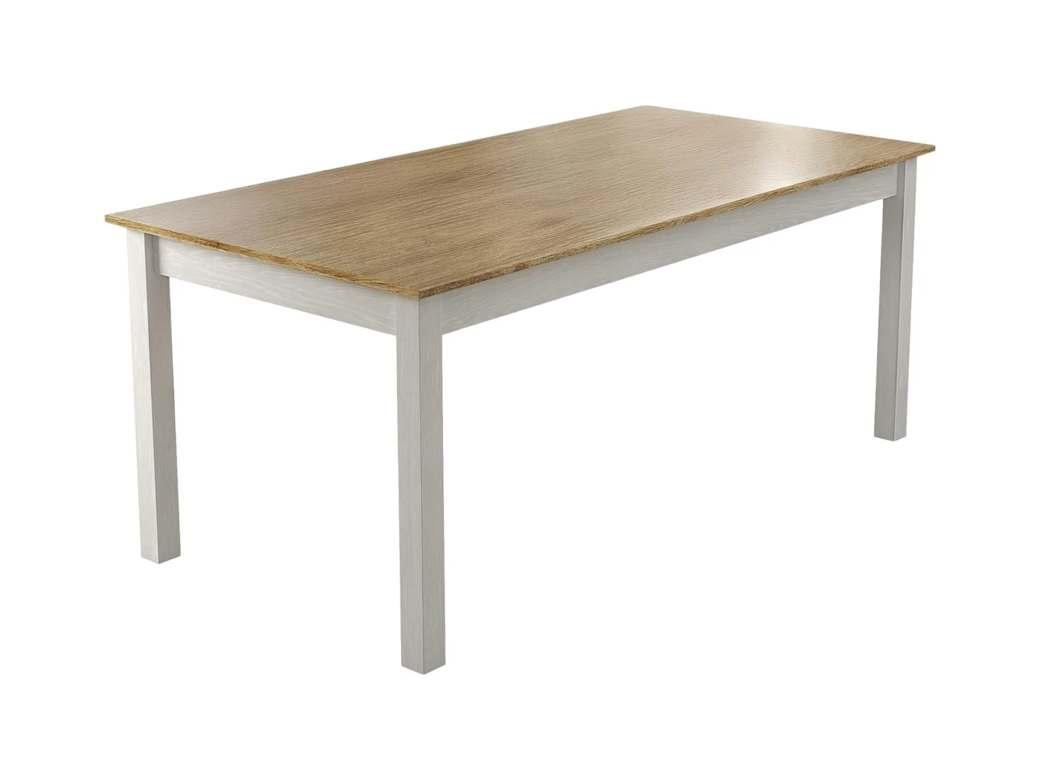 Table à manger blanche, plateau effet bois clair 180 cm CALMA