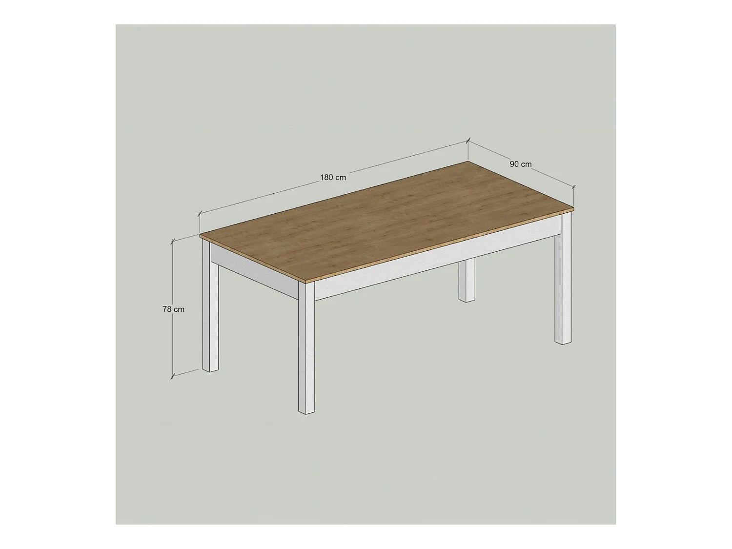 Table à manger blanche, plateau effet bois clair 180 cm CALMA
