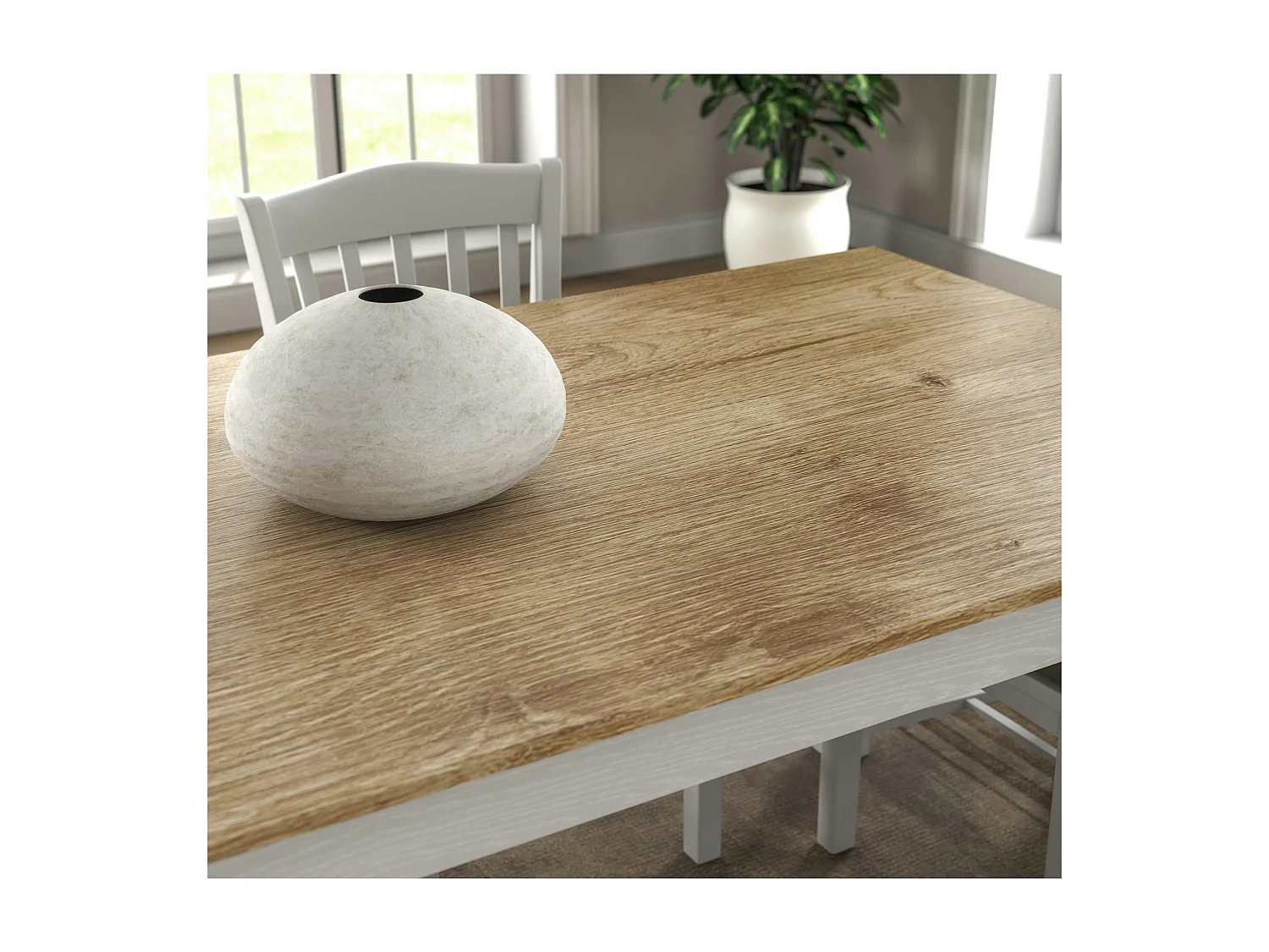 Table à manger blanche, plateau effet bois clair 180 cm CALMA