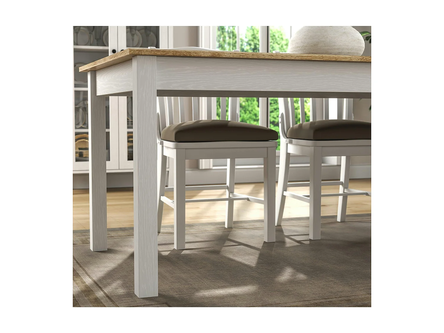 Table à manger blanche, plateau effet bois clair 180 cm CALMA