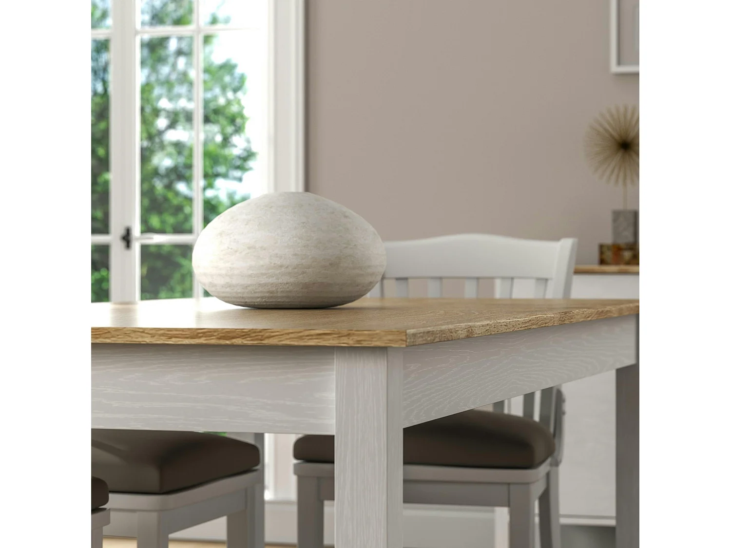 Table à manger blanche, plateau effet bois clair 180 cm CALMA