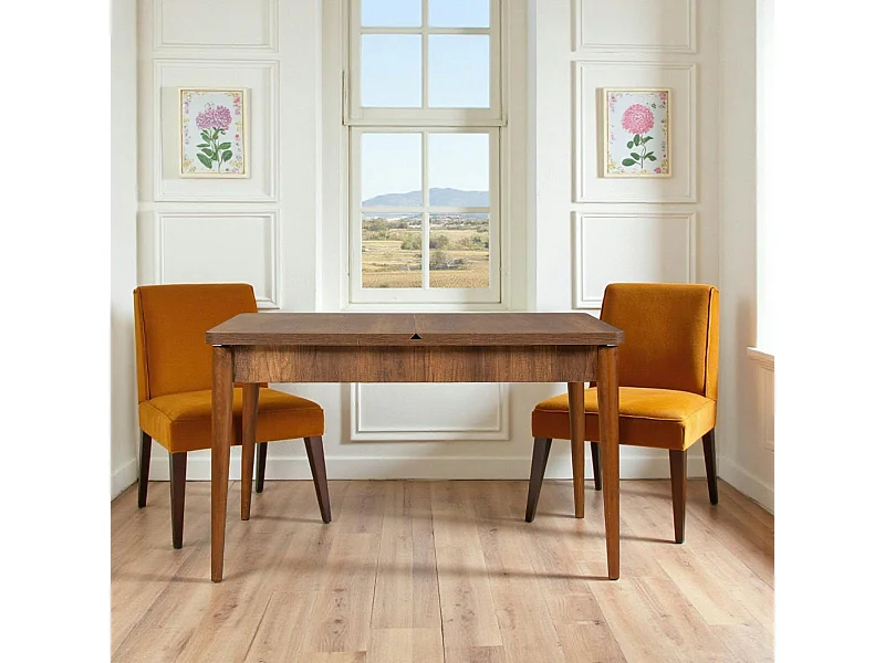 Table extensible effet noyer avec rangement 130-165 cm ORINA