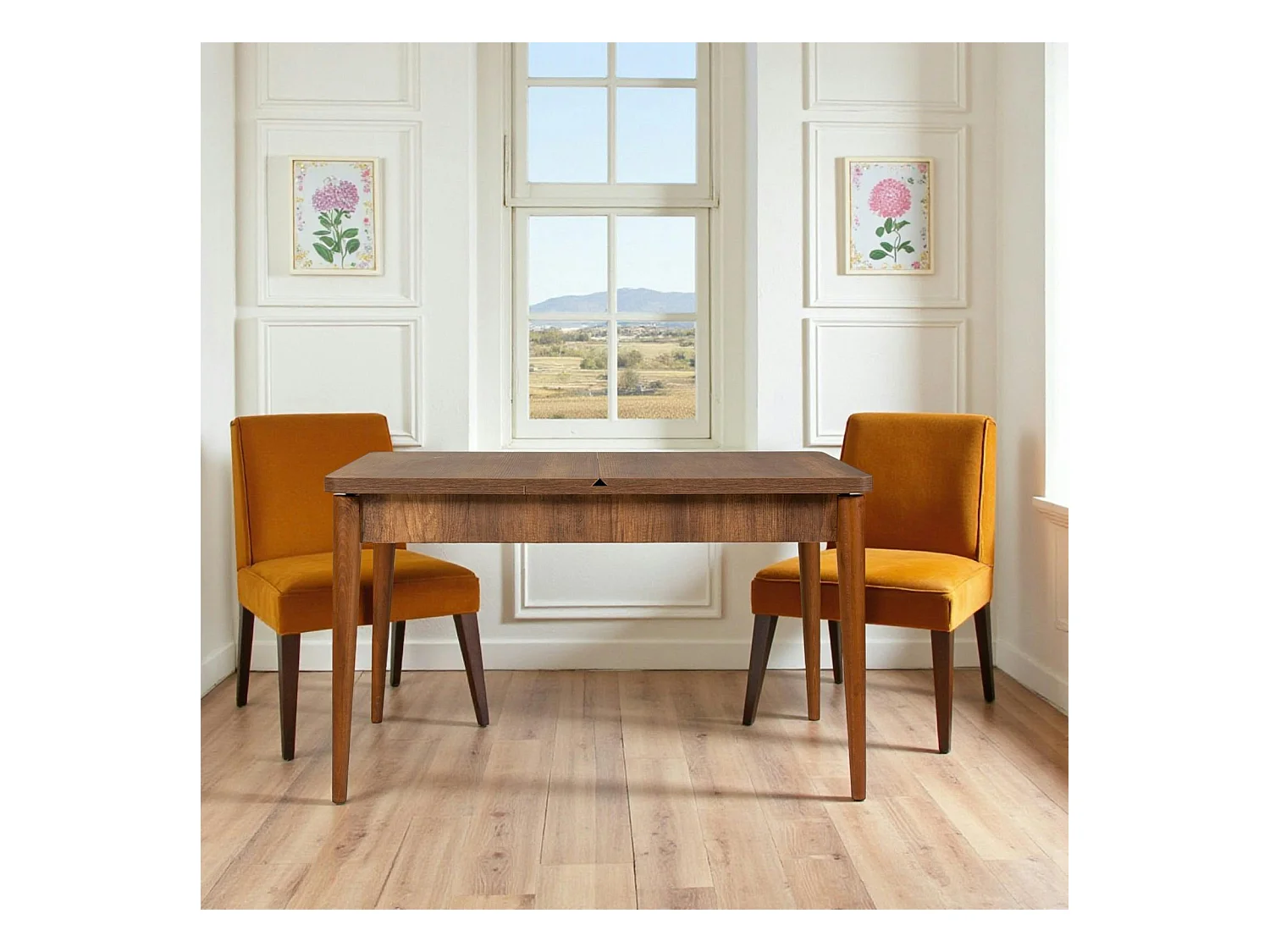 Table extensible effet noyer avec rangement 130-165 cm ORINA