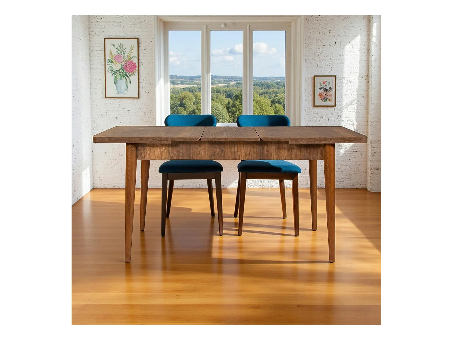 Table extensible effet noyer avec rangement 130-165 cm ORINA