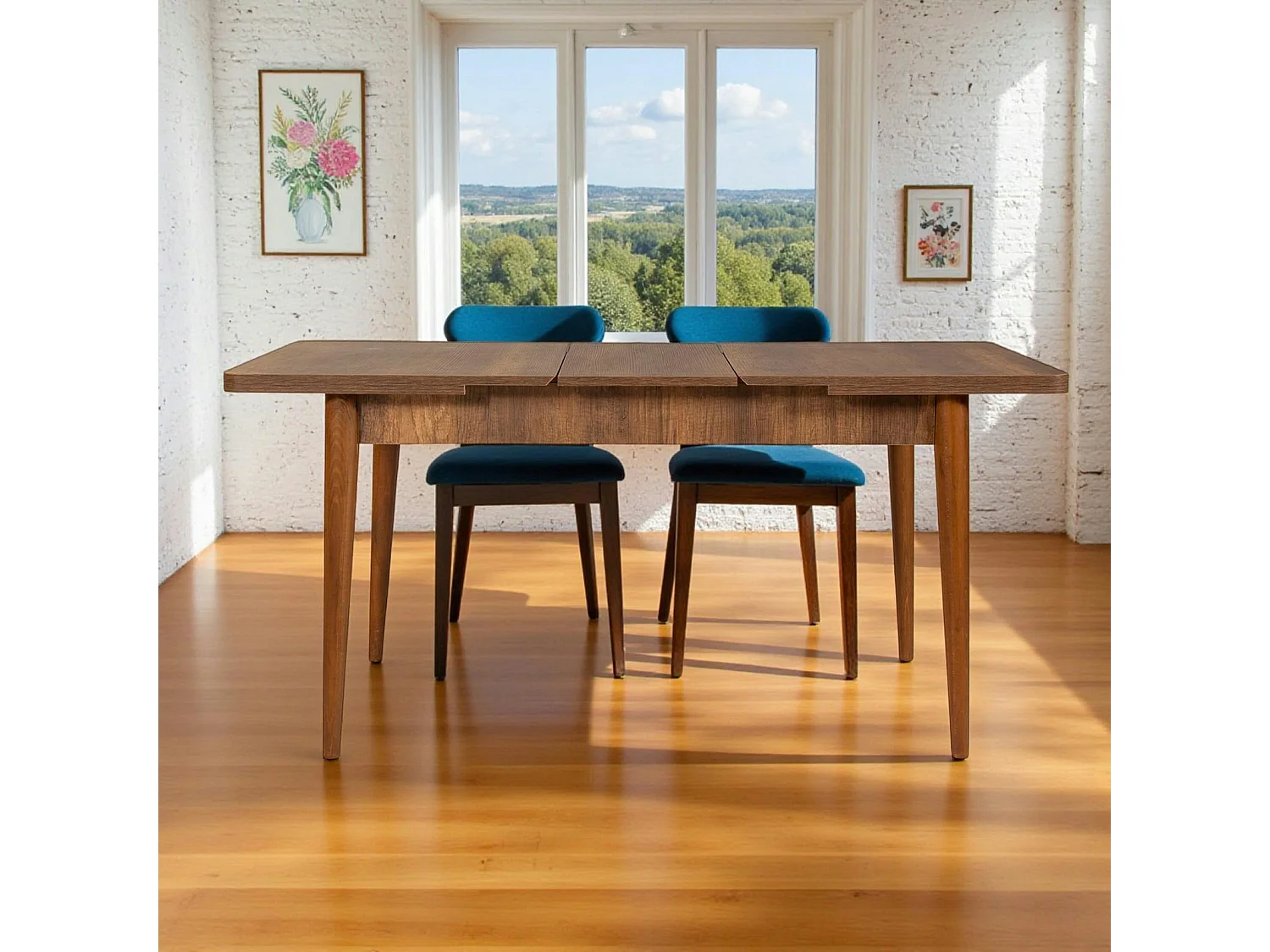 Table extensible effet noyer avec rangement 130-165 cm ORINA