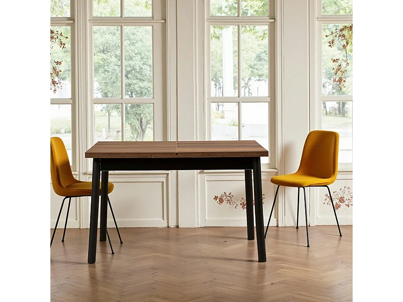 Table extensible effet noyer, pieds noirs 120-153 cm ARDEN