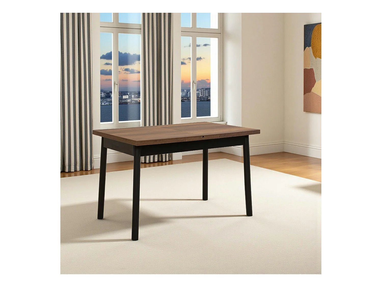 Table extensible effet noyer, pieds noirs 120-153 cm ARDEN
