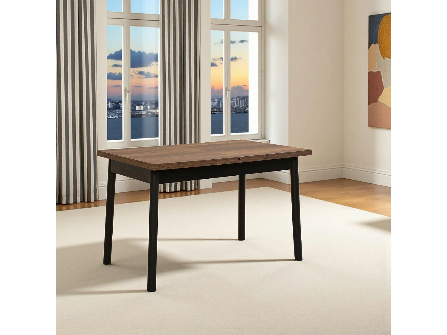 Table extensible effet noyer, pieds noirs 120-153 cm ARDEN