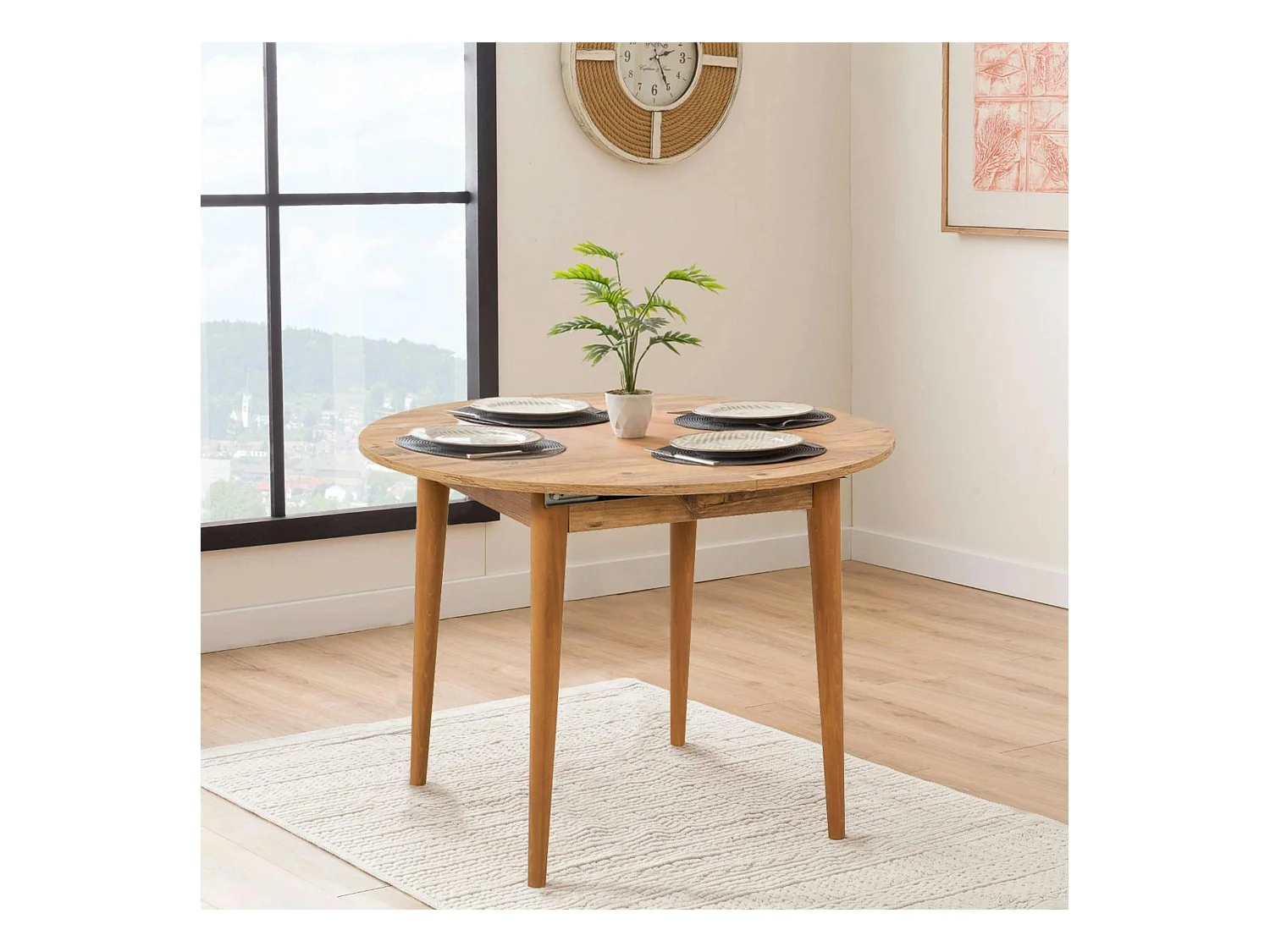 Table ronde extensible effet pin Ø100-131 cm ORINA