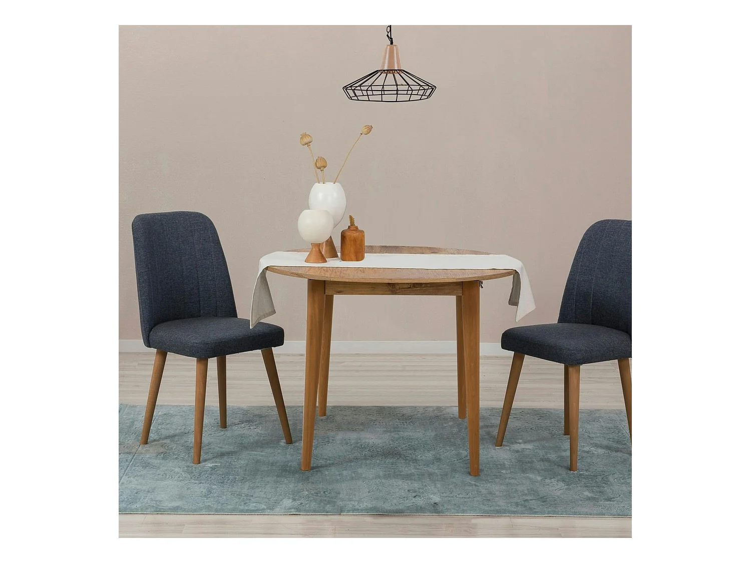 Table ronde extensible effet pin Ø100-131 cm ORINA