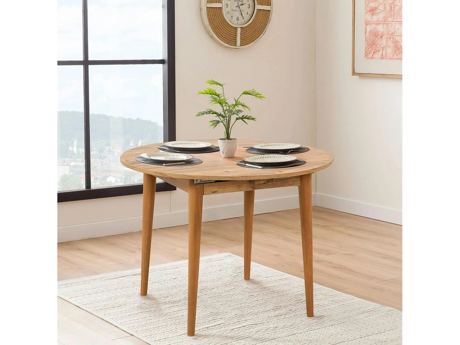 Table ronde extensible effet pin Ø100-131 cm ORINA