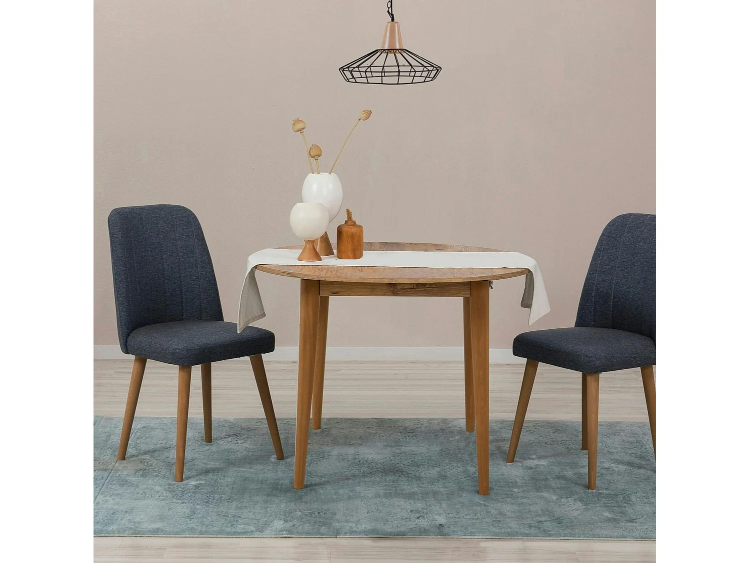 Table ronde extensible effet pin Ø100-131 cm ORINA