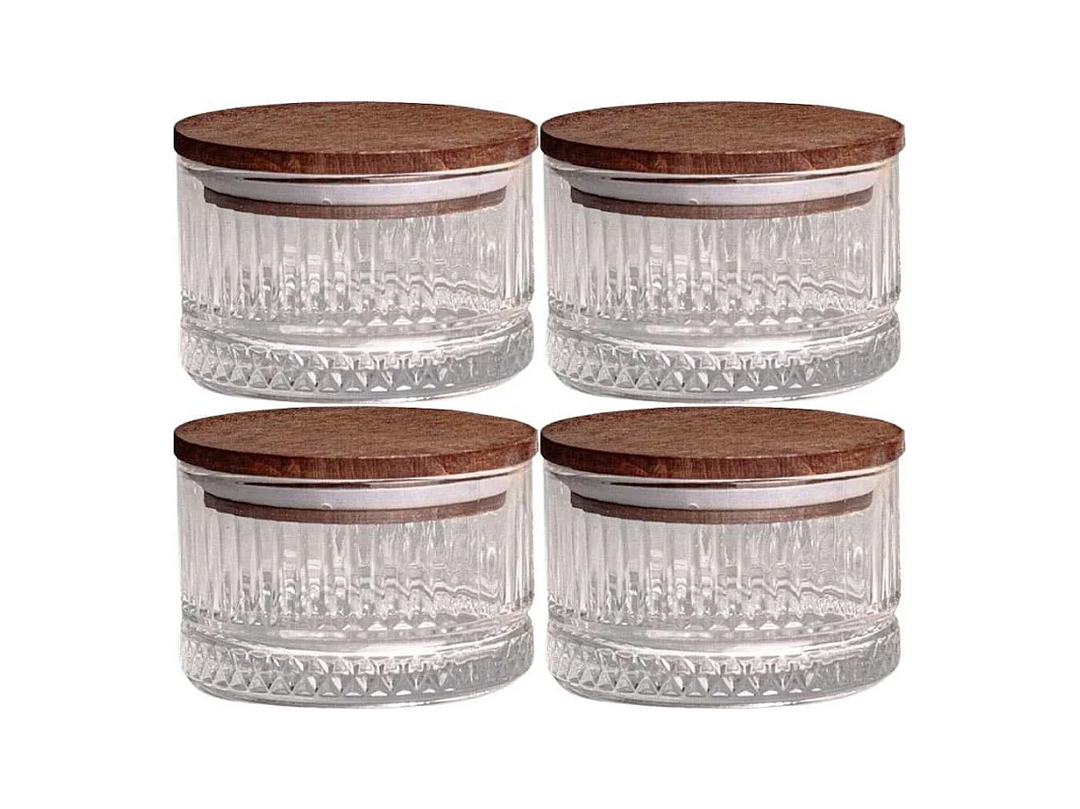 Ensemble pots en verre avec couvercle bois 4 pots ronds - Bella