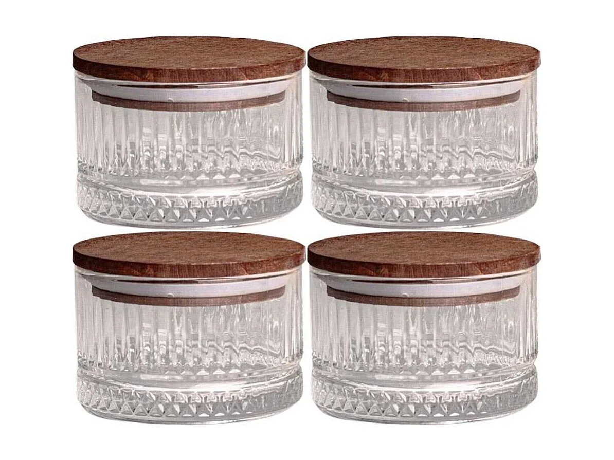 Ensemble pots en verre avec couvercle bois 4 pots ronds - Bella